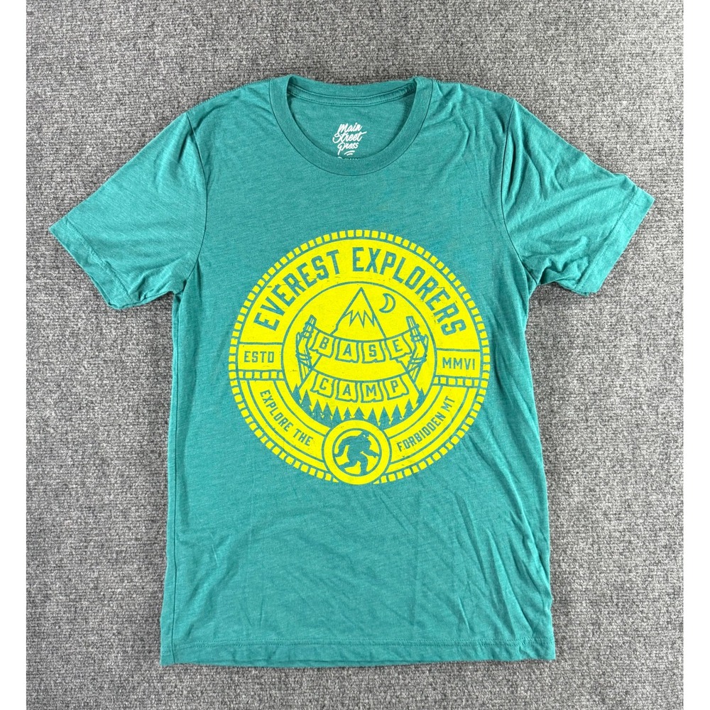 Main‎ Street Press Everest Explorers Base Camp T-Shirt Small Teal Green Yeti